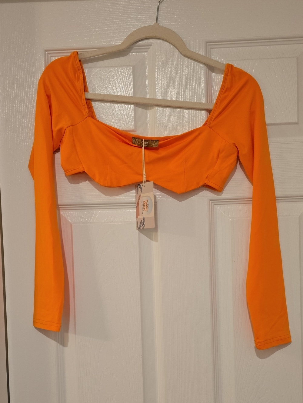 Orange Long Sleeve Crop Top - Women